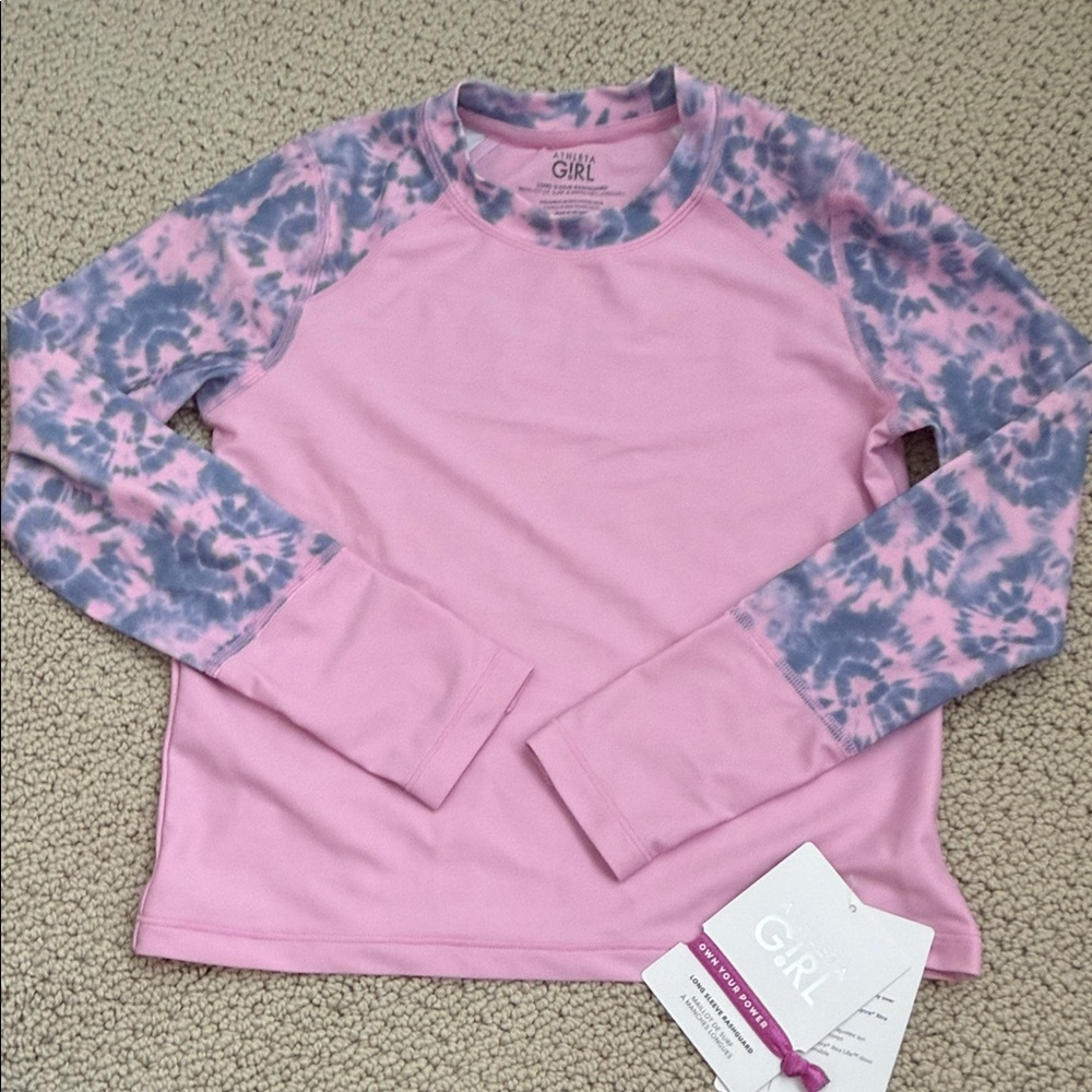 Athleta Pink and Blue Tie-Dye Long Sleeve Swim Top Rashguard Size Medium
